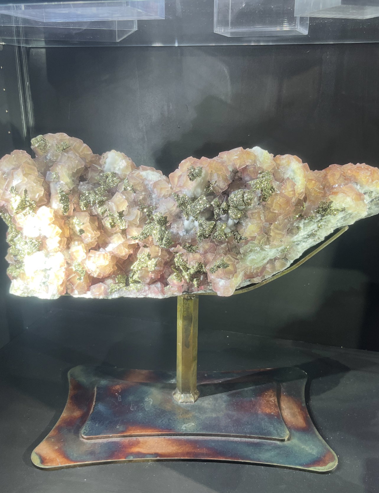Fluorite with Pyrite on custom stand